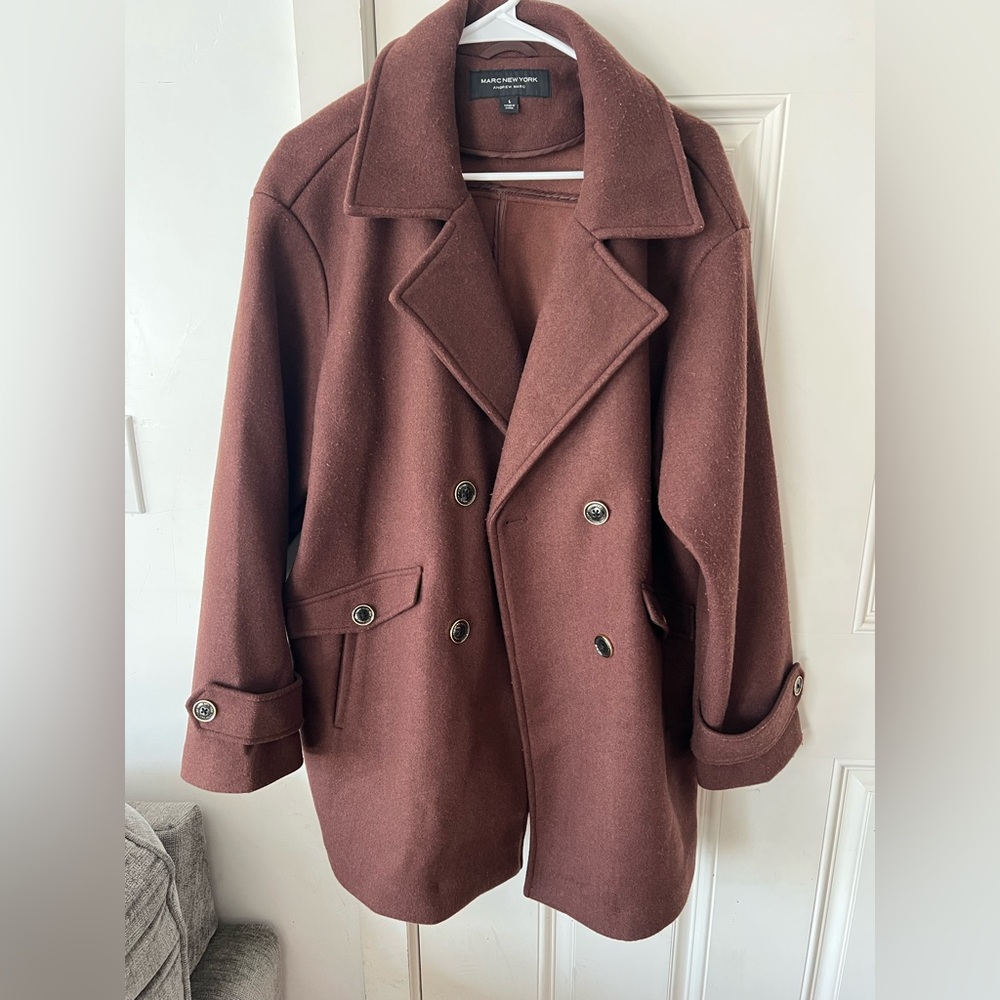 Marc New York Double-Breasted Pea Coat in Rich Brown